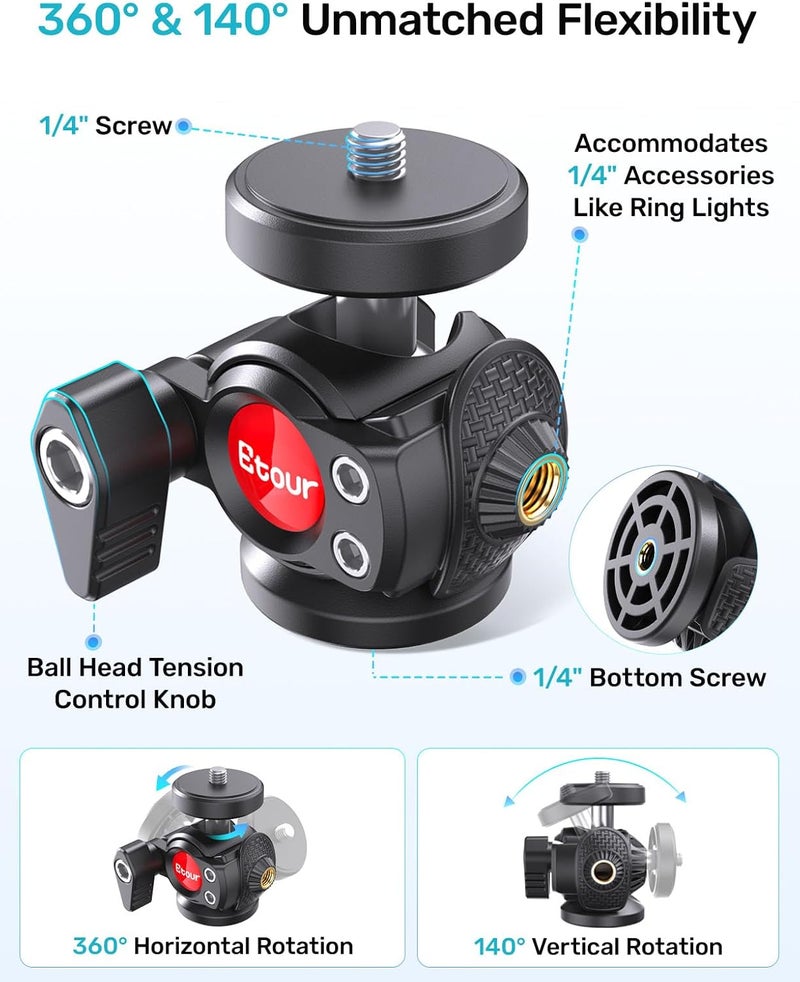 Etour Webcam Stand for Desk, Upgraded Gooseneck Web Camera Tripod & 360° Swivel Ballhead for Logitech Webcam C922 C930 C930e C920 C920s C920x C960 C615 BRIO NexiGo N60 with 1/4" Thread - Image 4
